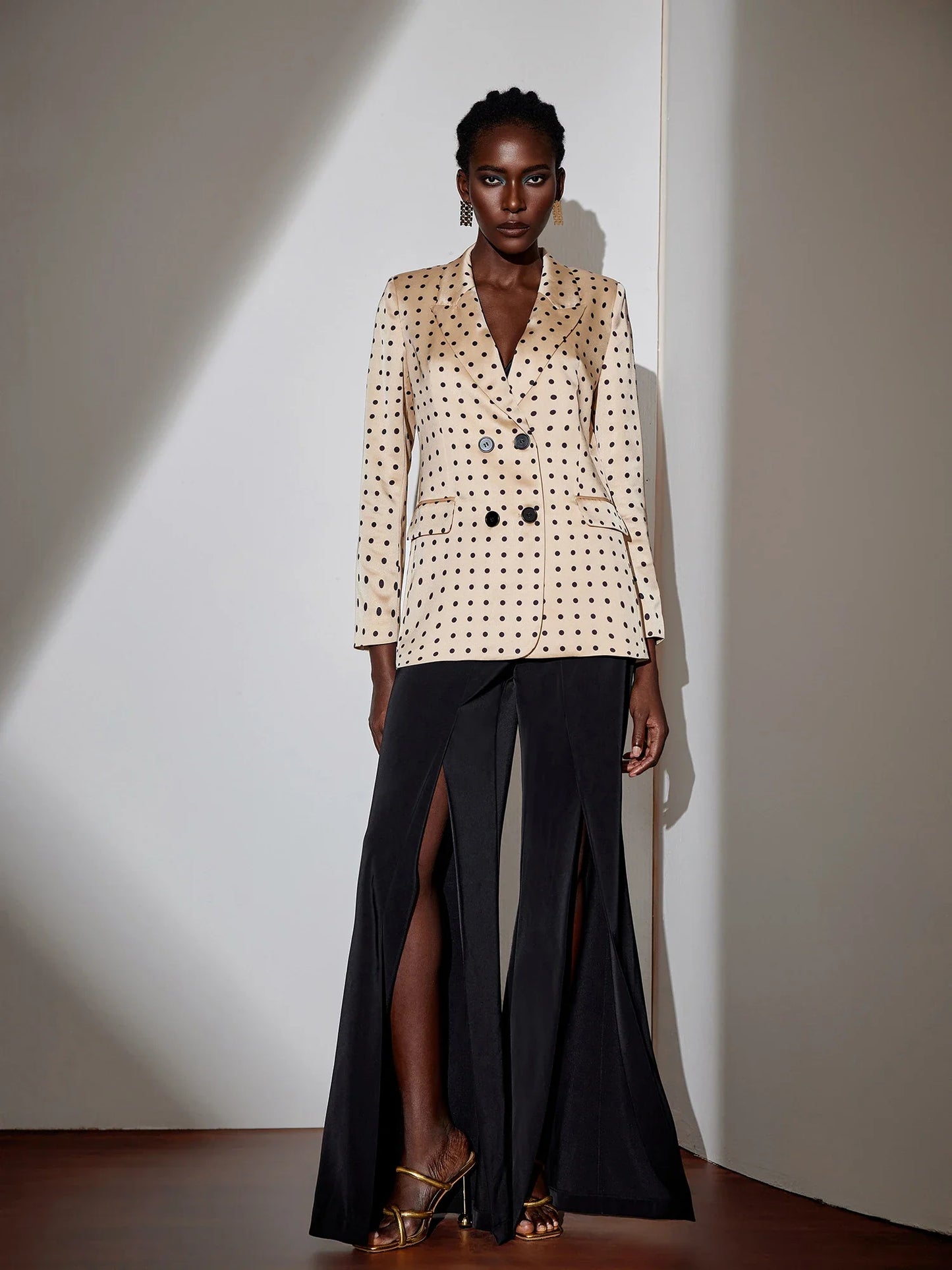 Polka Dot Work Blazer Double-Breasted Elegant Jacket