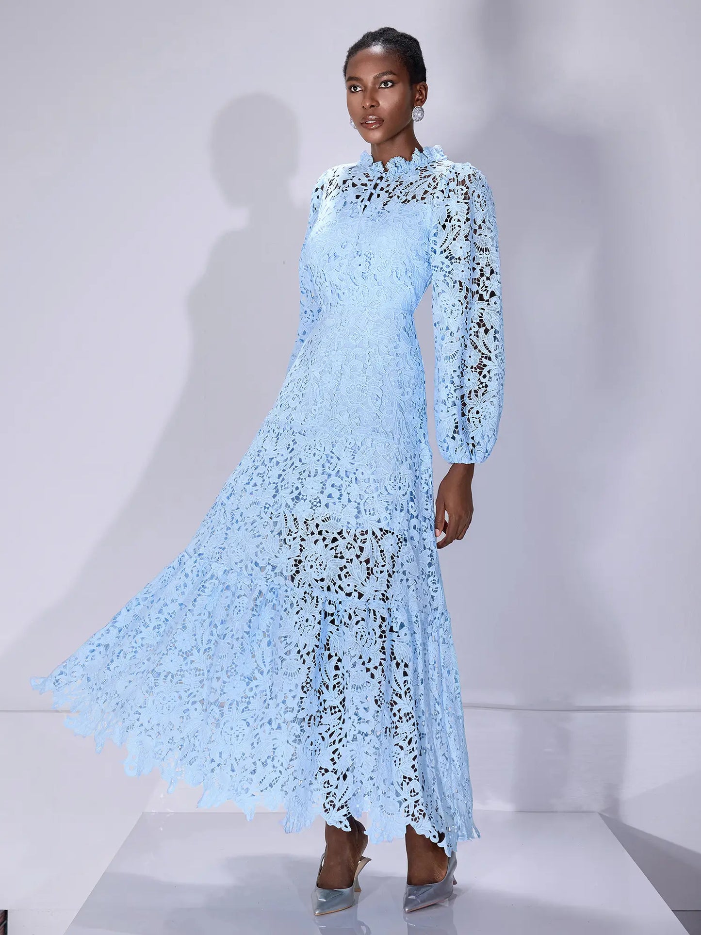 Printed Cutout Crew Neck Midi Dress