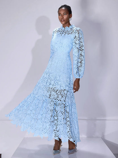 Printed Cutout Crew Neck Midi Dress