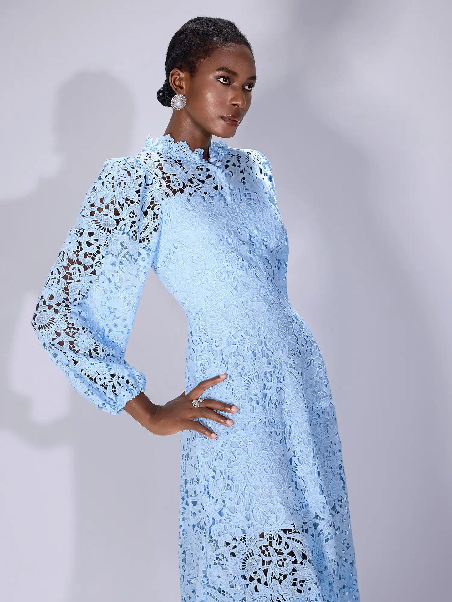 Printed Cutout Crew Neck Midi Dress