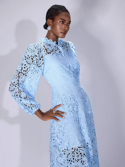 Printed Cutout Crew Neck Midi Dress