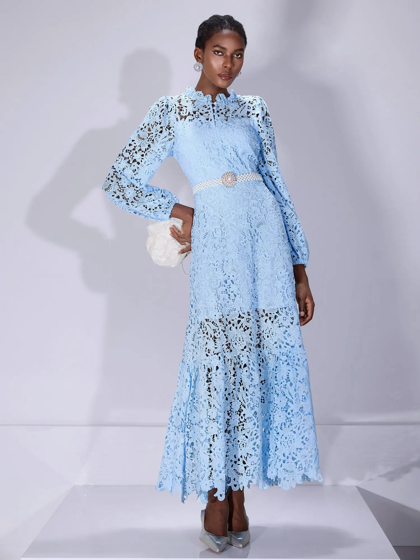 Printed Cutout Crew Neck Midi Dress