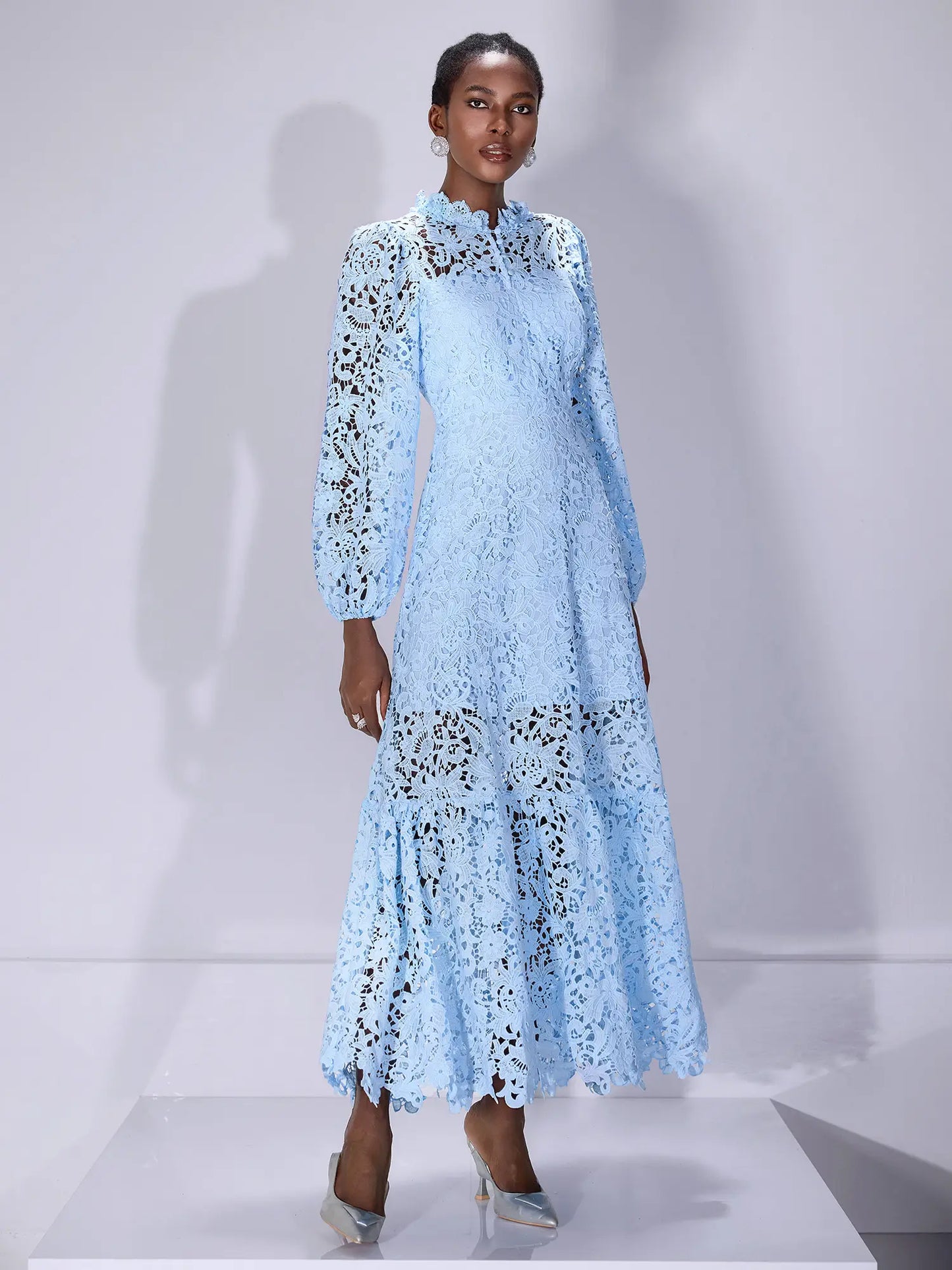 Printed Cutout Crew Neck Midi Dress
