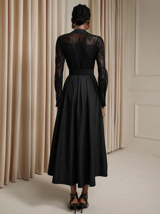 Printed Sheer Beaded Maxi Dress with Belt