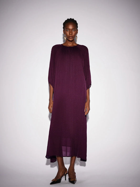 Purple Crew Neck Mesh Midi Dress