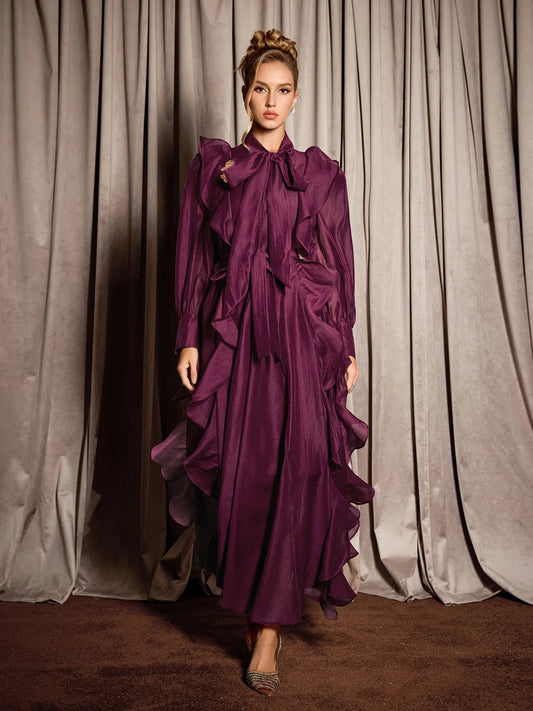 Purple Ruffle Midi Dress