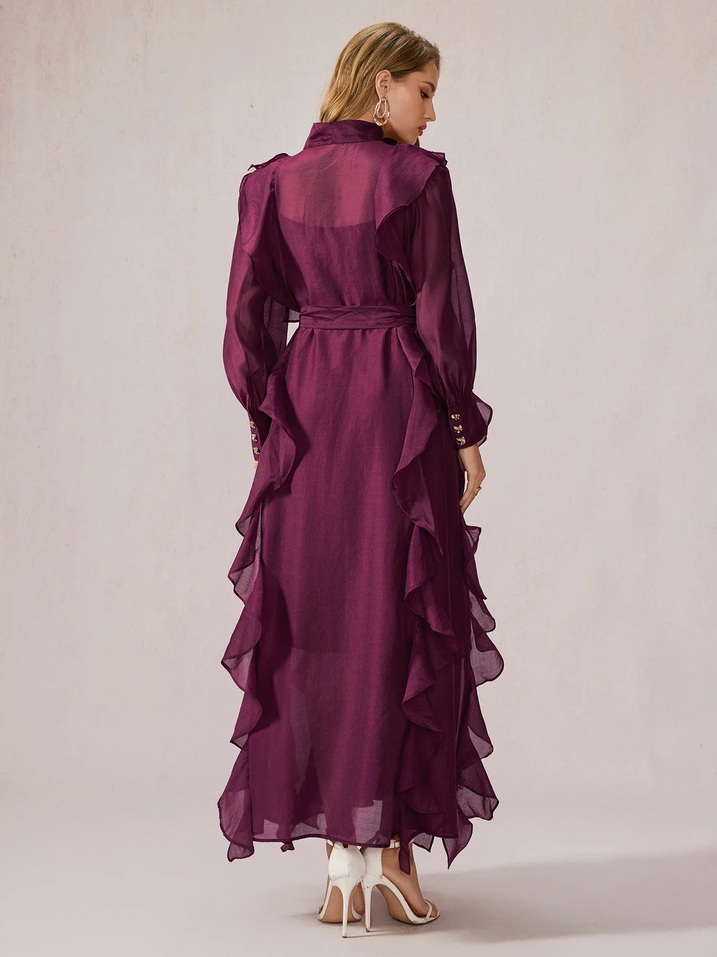 Purple Ruffle Midi Dress
