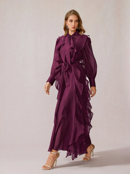 Purple Ruffle Midi Dress
