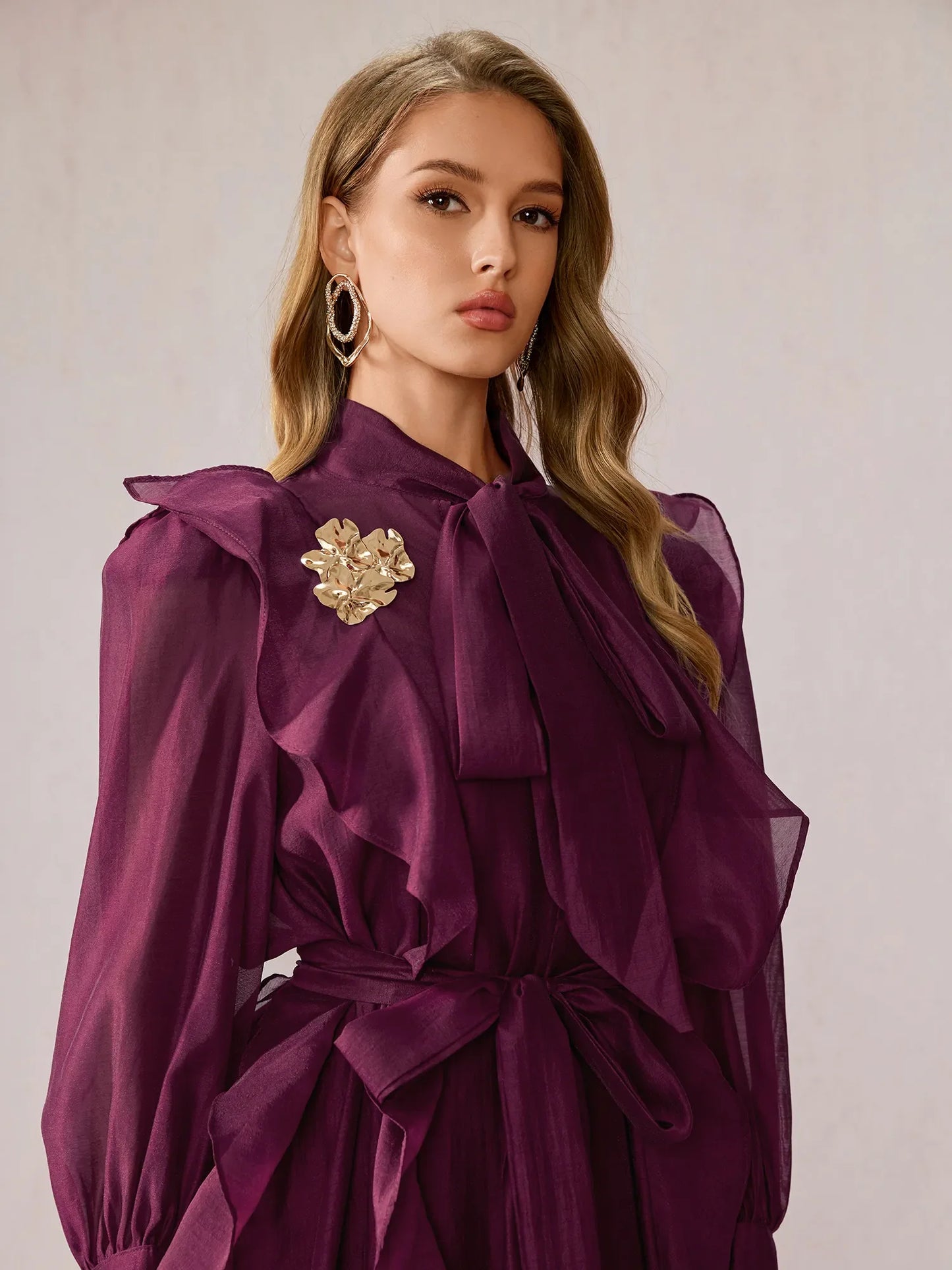 Purple Ruffle Midi Dress