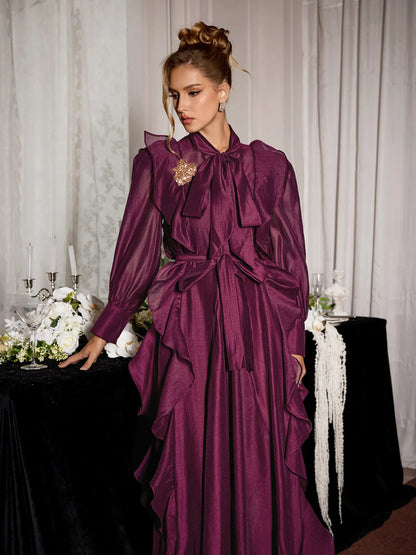 Purple Ruffle Midi Dress