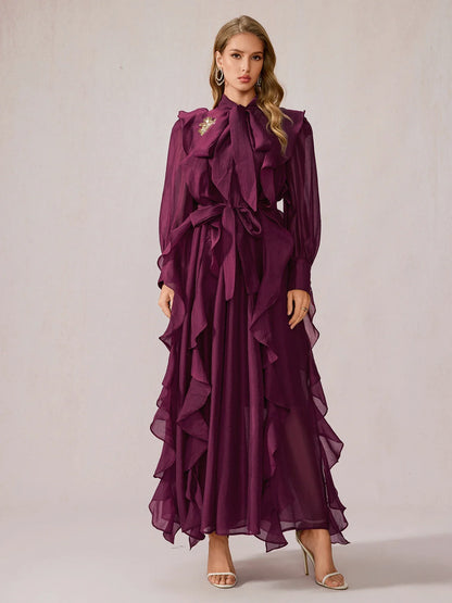Purple Ruffle Midi Dress