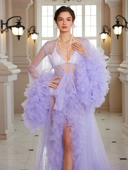 Purple Tulle Evening Maxi Dress