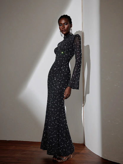 Black Evening Dress with Diamond Embellishments