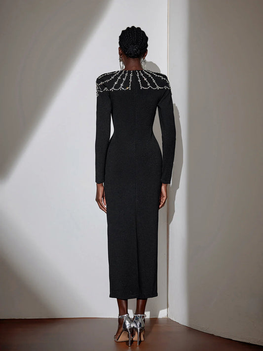 Rhinestone Strap Square Neck Maxi Dress