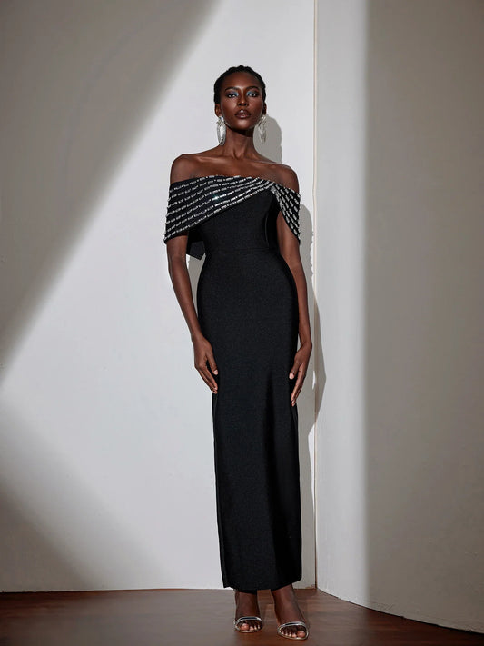 Rhinestone Strapless Bodycon Maxi Dress