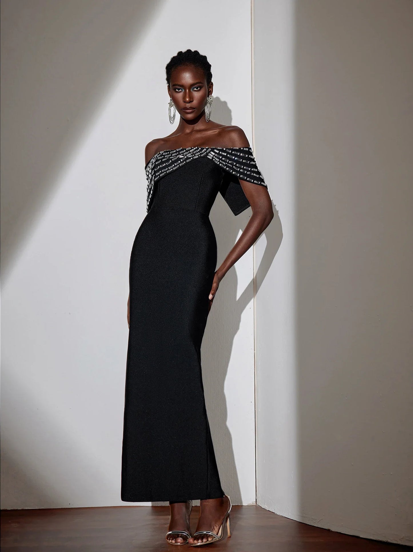 Rhinestone Strapless Bodycon Maxi Dress