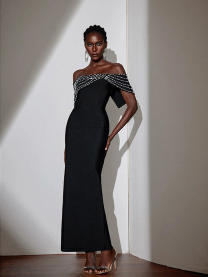 Rhinestone Strapless Bodycon Maxi Dress