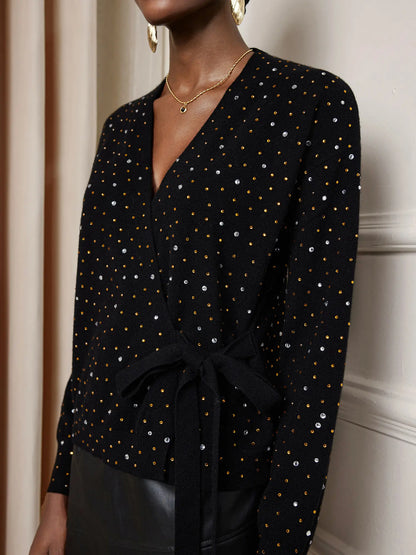 Rhinestone V-Neck Tie-Up Top