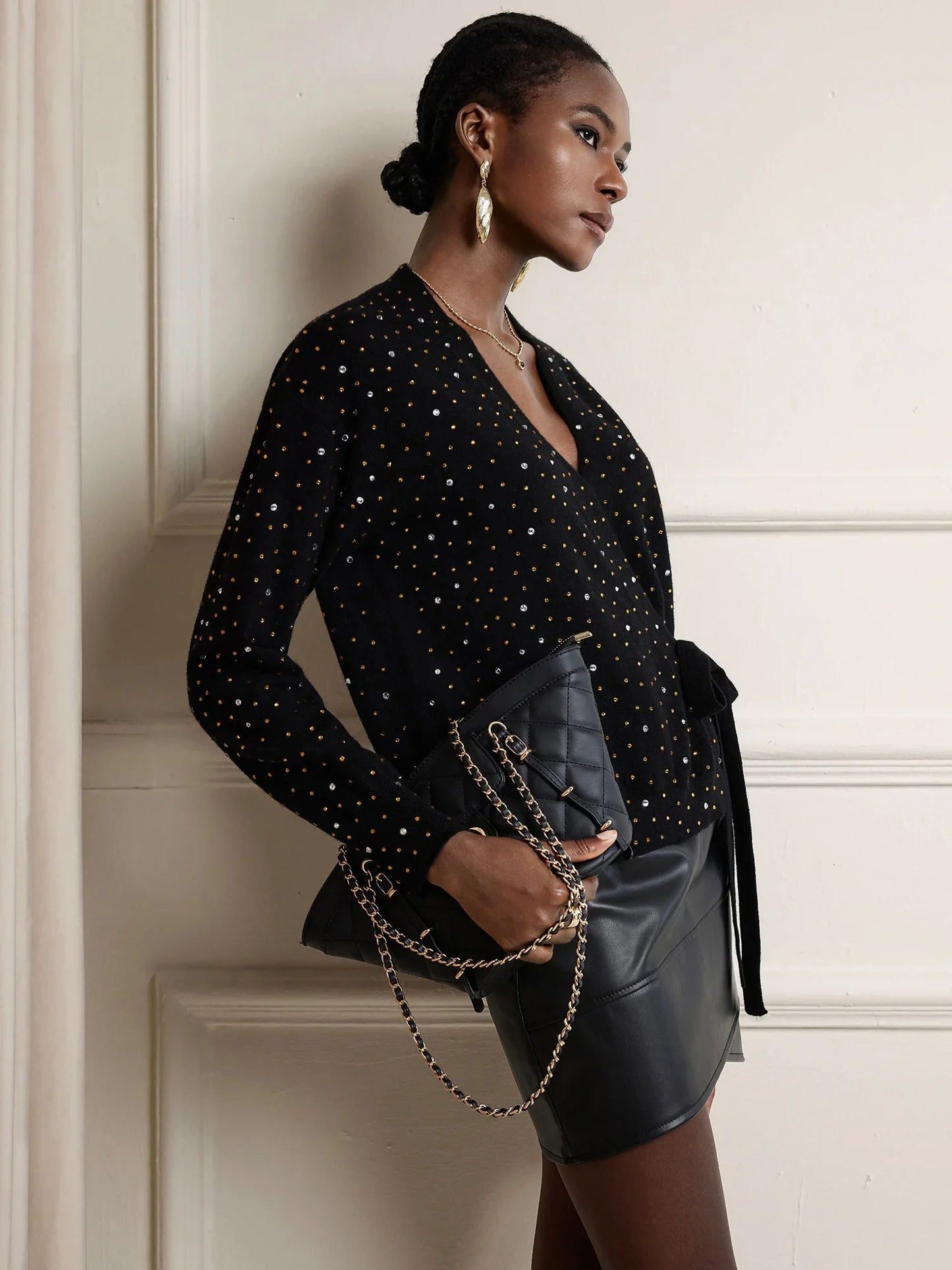 Rhinestone V-Neck Tie-Up Top