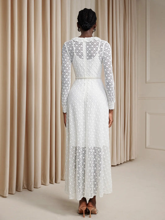 Round Neck Sheer Maxi Dress with Tie