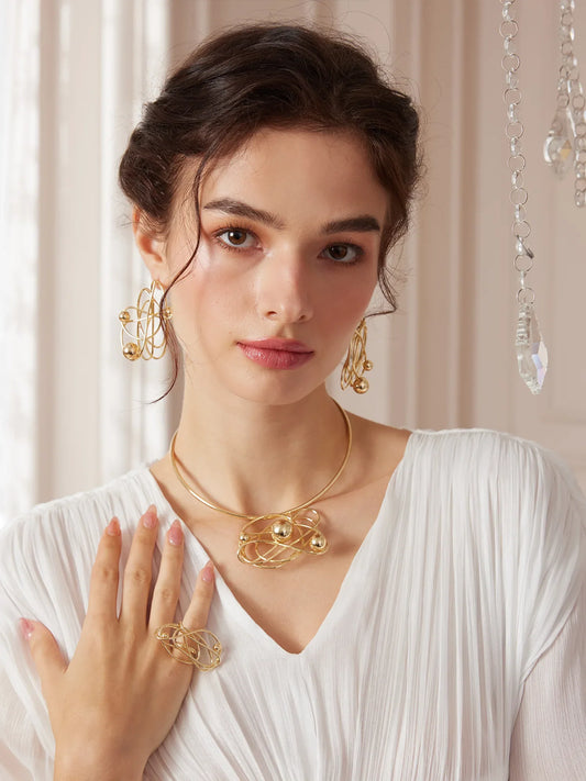 Round Pearl Oval Necklace Earrings And Ring Set