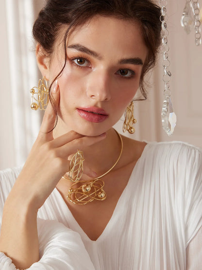 Round Pearl Oval Necklace Earrings And Ring Set