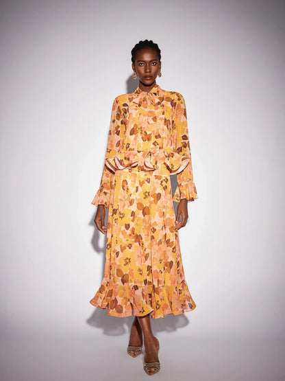 Ruffle Blouse and Waterfall Bloomfield Skirt Set