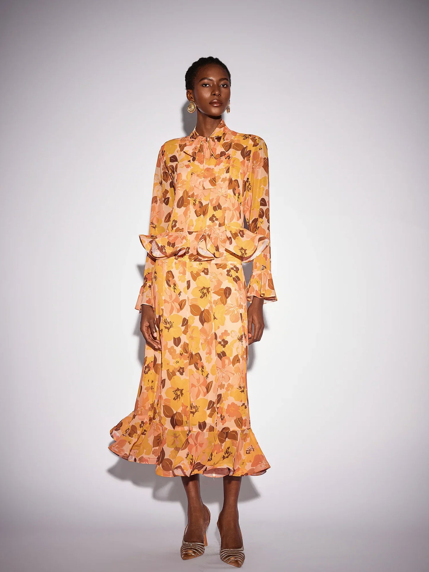 Ruffle Blouse and Waterfall Bloomfield Skirt Set