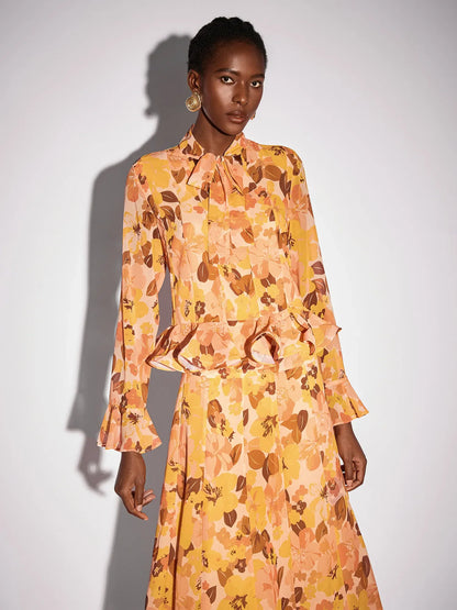 Ruffle Blouse and Waterfall Bloomfield Skirt Set