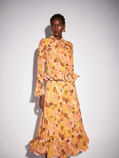 Ruffle Blouse and Waterfall Bloomfield Skirt Set
