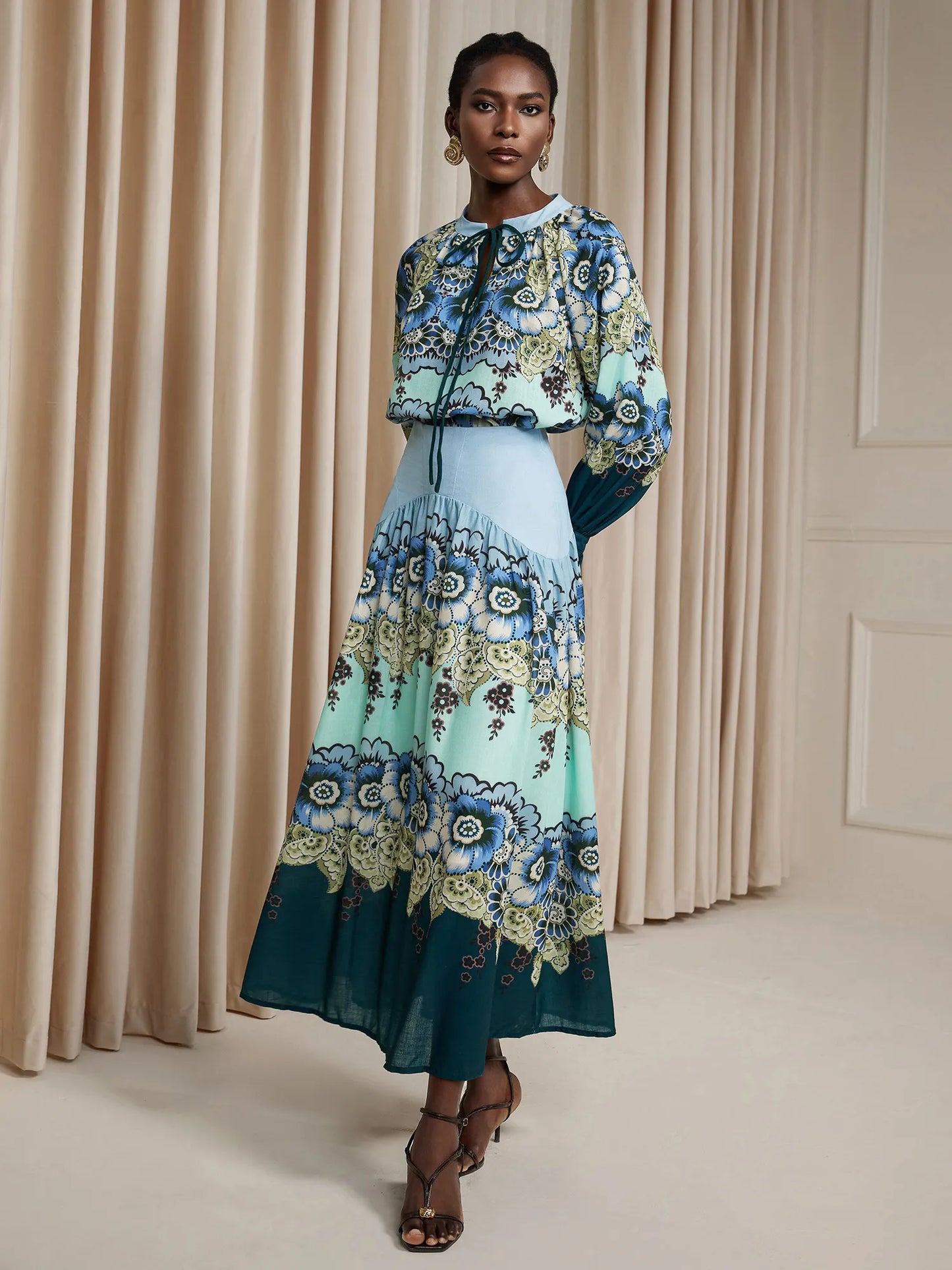 Ruffle Printed High-Waist Two-Piece Set
