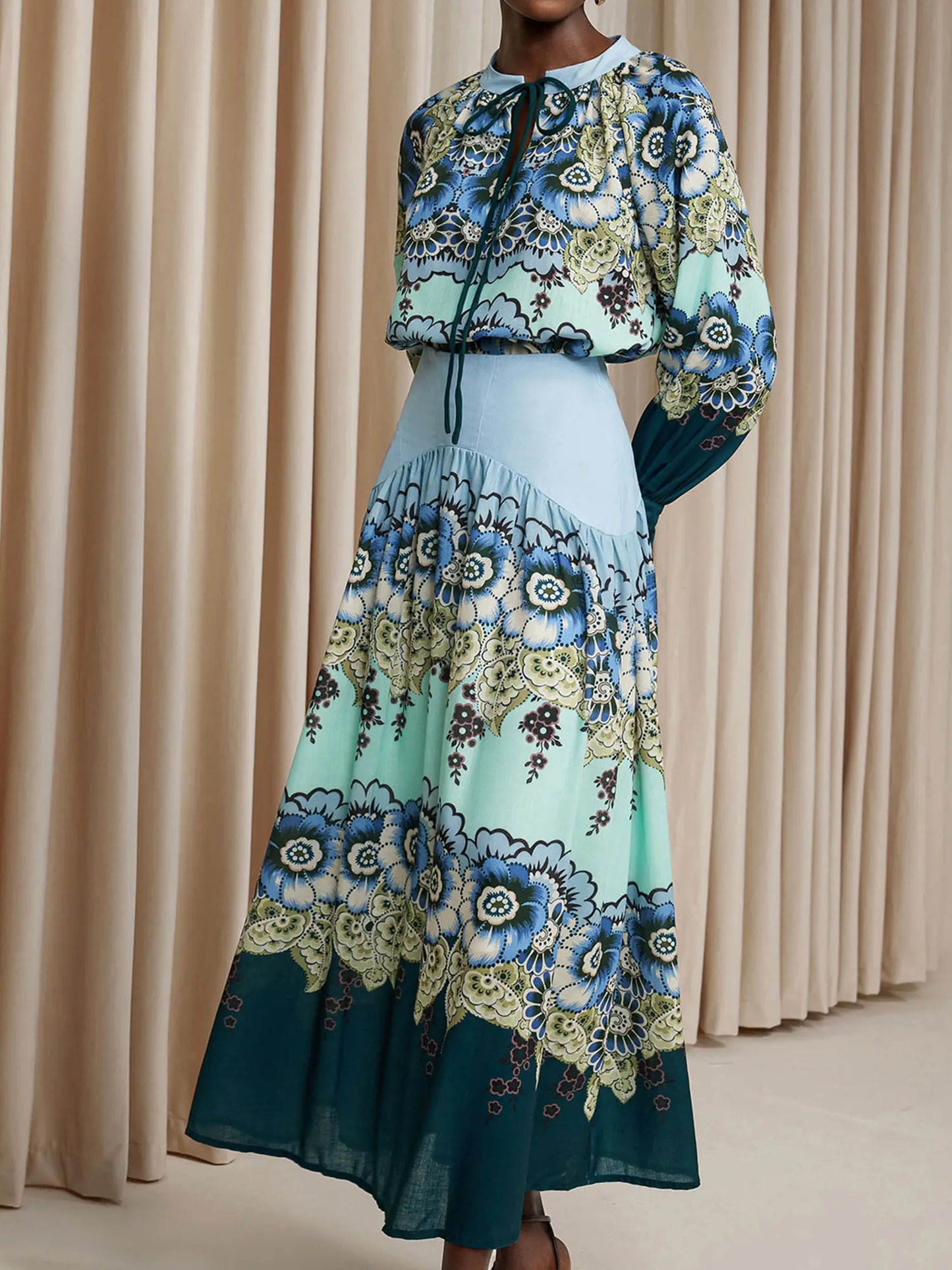 Ruffle Printed High-Waist Two-Piece Set