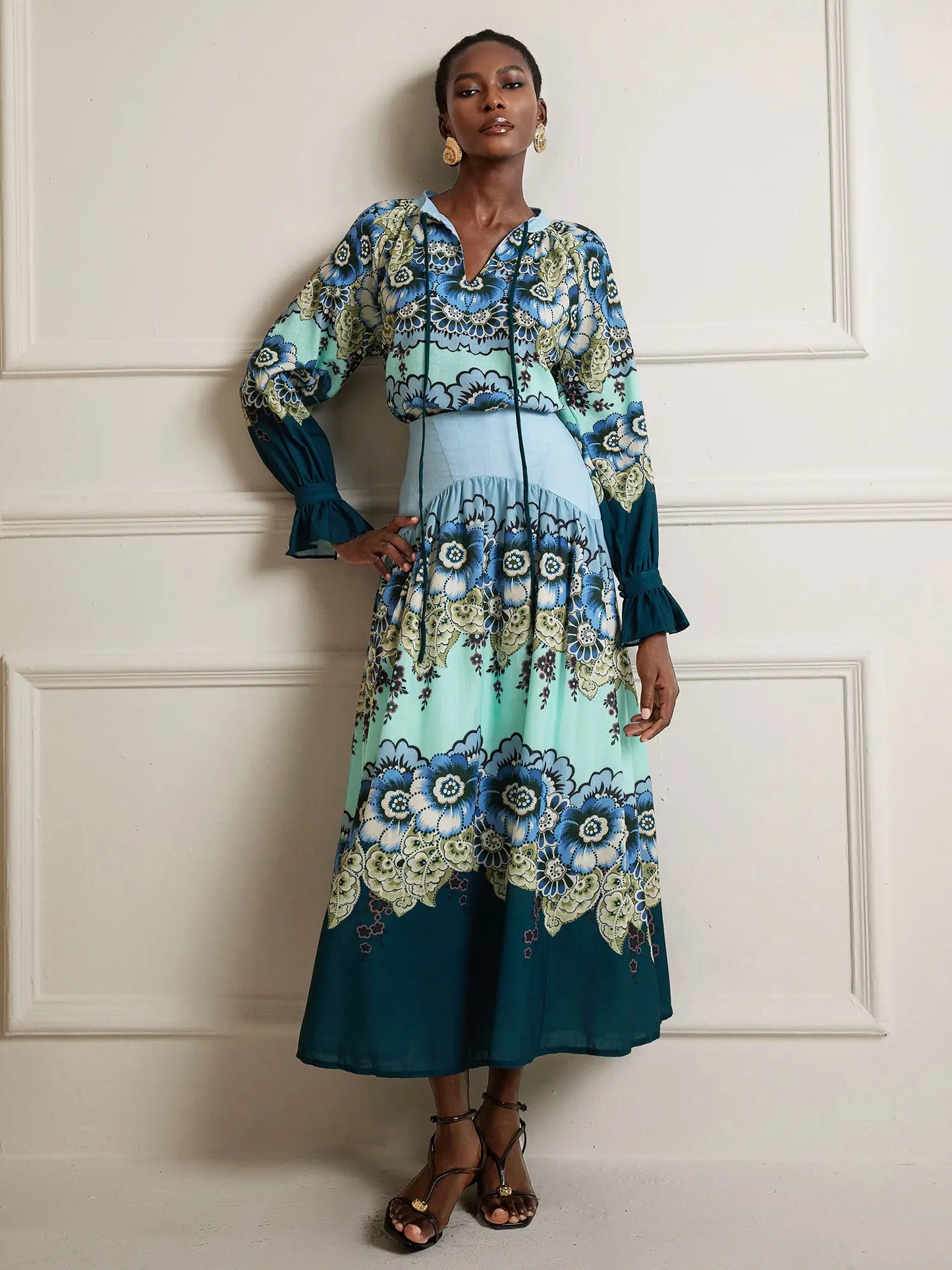 Ruffle Printed High-Waist Two-Piece Set