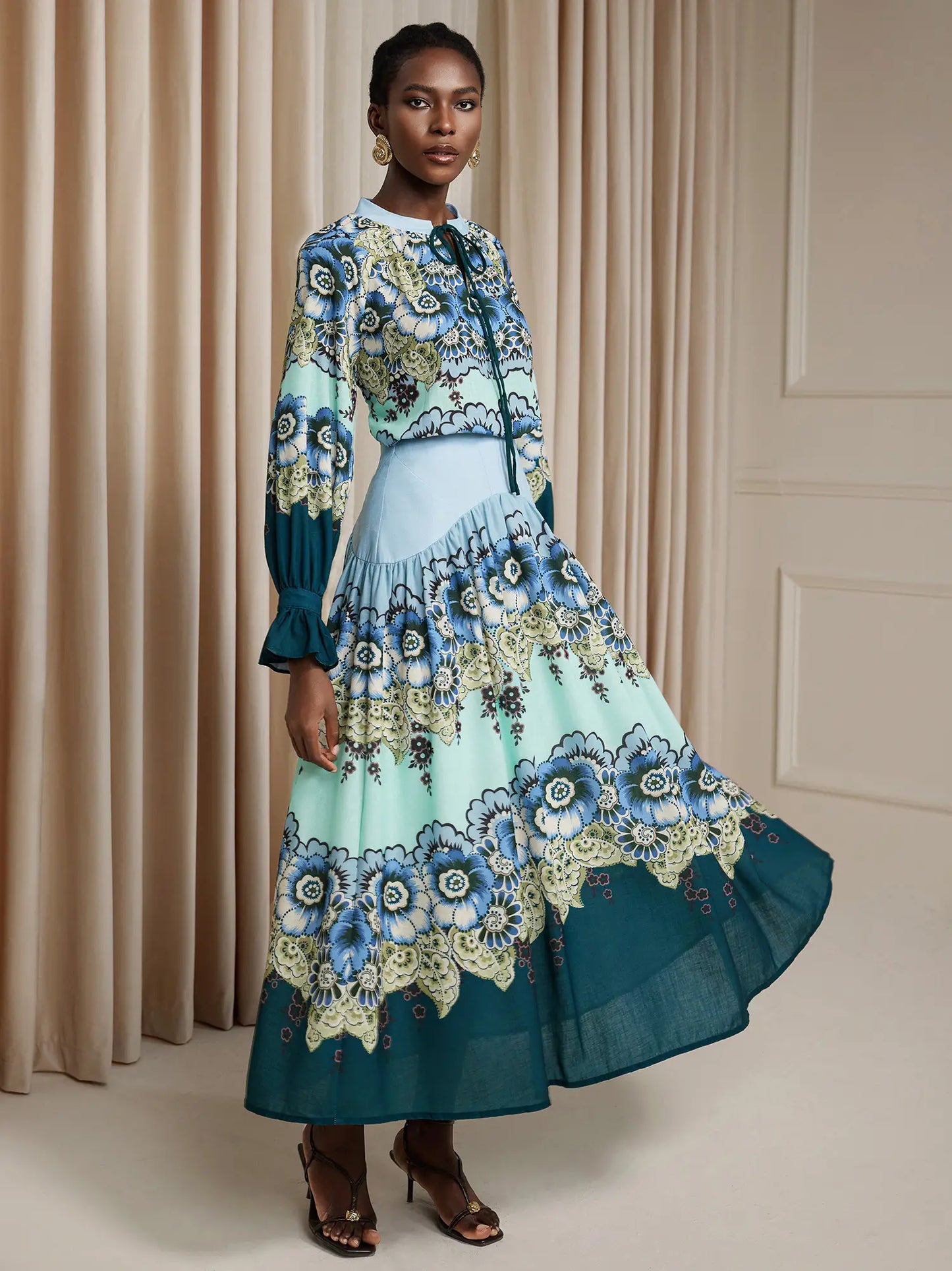 Ruffle Printed High-Waist Two-Piece Set