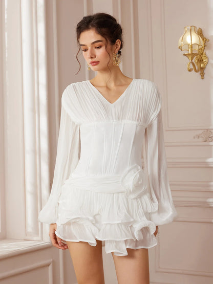 White Satin Internal-Corset Mini Dress