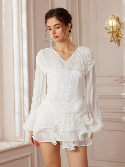 White Satin Internal-Corset Mini Dress