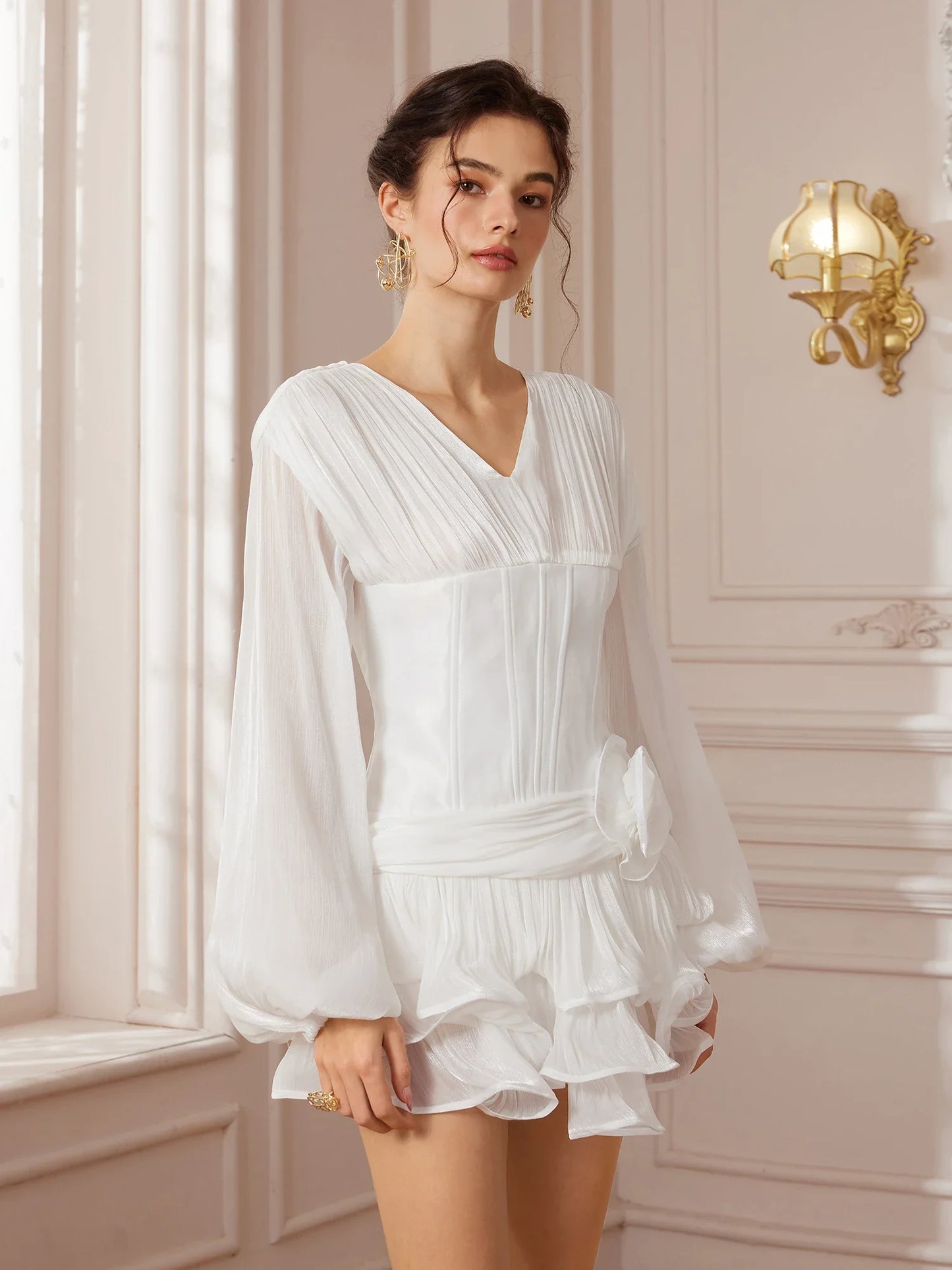 White Satin Internal-Corset Mini Dress