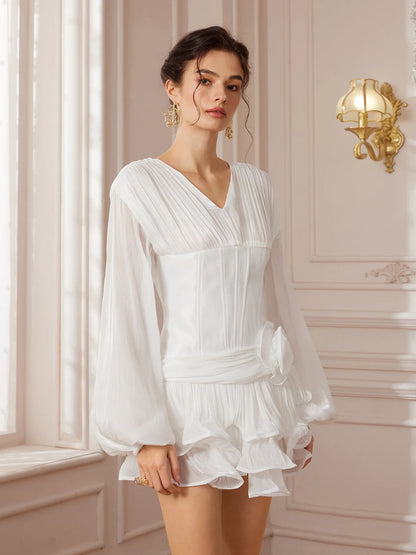White Satin Internal-Corset Mini Dress