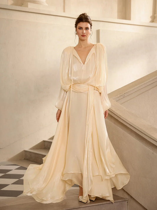 Champagne satin vacation maxi dress