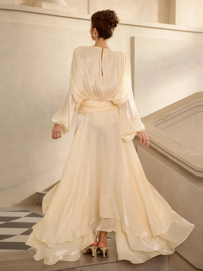 Champagne satin vacation maxi dress