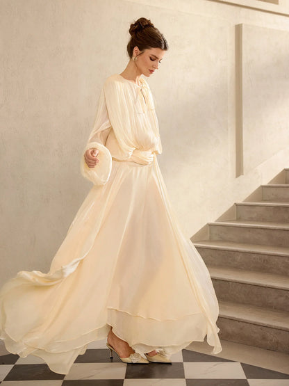 Champagne satin vacation maxi dress
