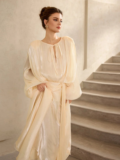 Champagne satin vacation maxi dress