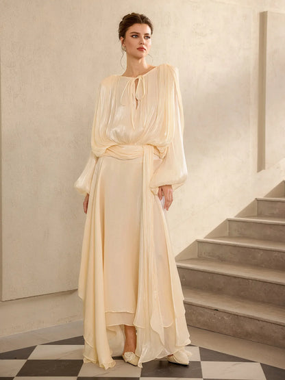 Champagne satin vacation maxi dress