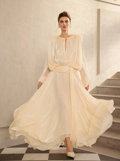 Champagne satin vacation maxi dress