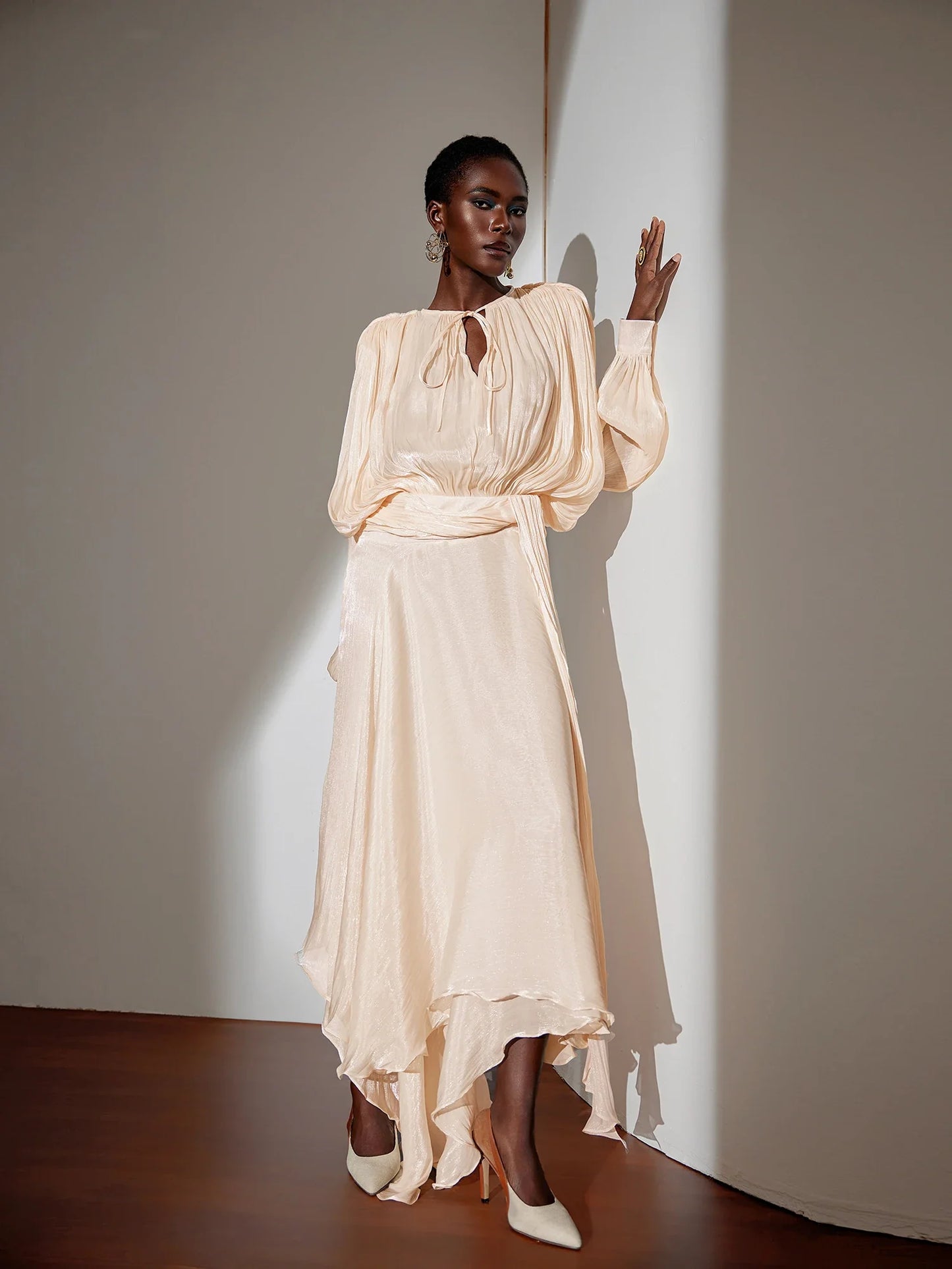 Satin Tie-Strap Maxi Dress