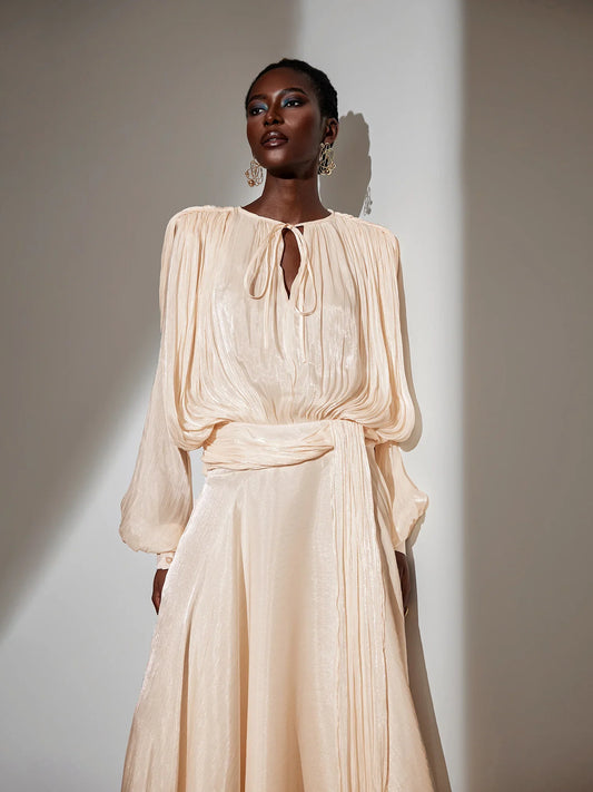 Satin Tie-Strap Maxi Dress
