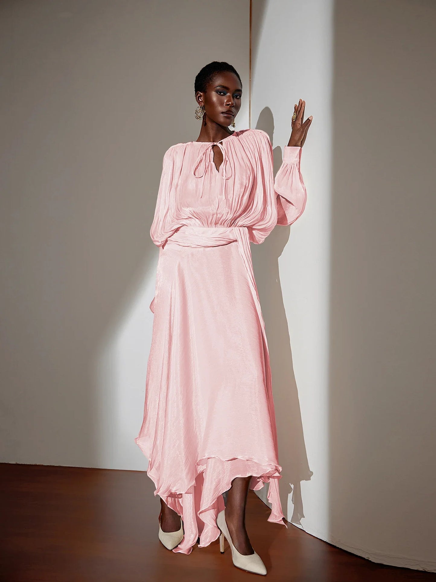 Satin Tie-Strap Maxi Dress