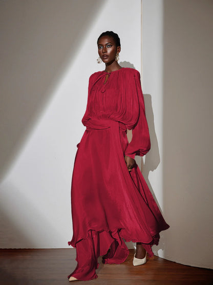 Brown Satin Tie-Strap Maxi Dress