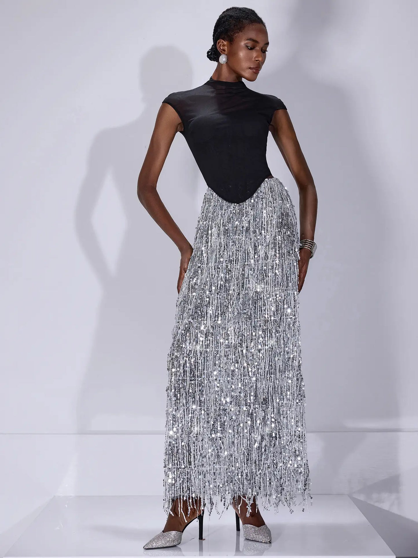 Sequin Tassel Vest Two Set