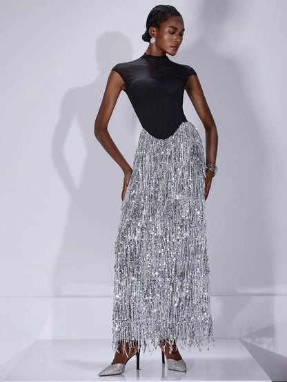 Sequin Tassel Vest Two Set